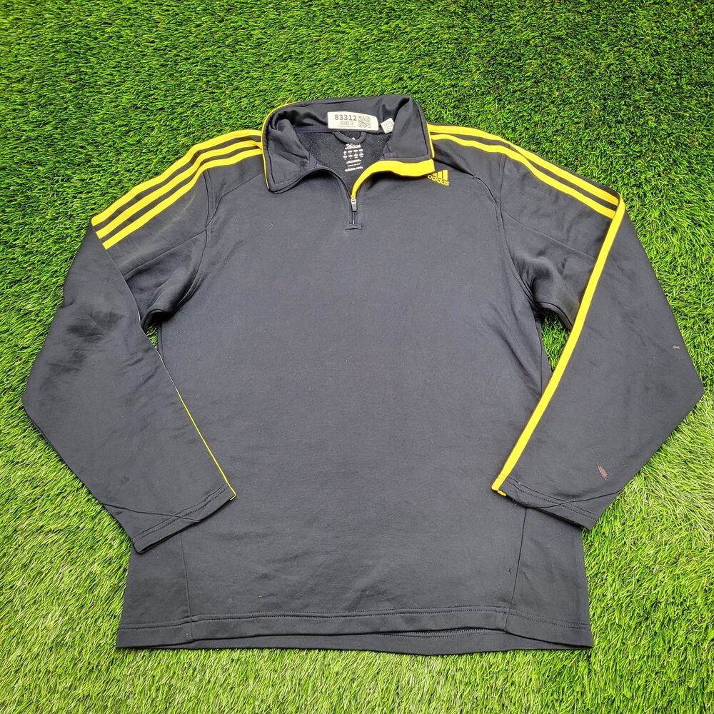 ADIDAS Trefoil 1/4 Zip Jacket Large 22x28 Navy Yellow Trim